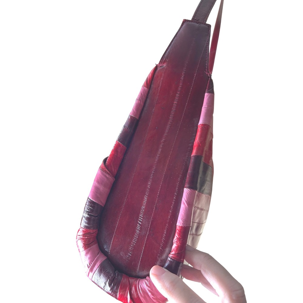 Vintage‎ Lee Sands Pink/ Red/ Burgandy  Eel Skin Leather Shoulder Bag Unique - Picture 8 of 15